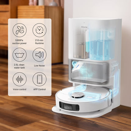 DREAME L10s Ultra Robot Vacuum Cleaner Washer with Self-Cleaning Base Station (Dust Drain, Automatic Cleaning) AI Obstacle Detection 3D, 5300Pa Suction Power, 210 Minutes Battery, WiFi/APP/Alexa 