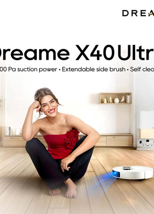 DREAME X40 Ultra Robotic Vacuum with Removable & Liftable Mop, 12,000Pa Suction, Side Brush Extensive Cleaning, 158°F Mop & Washboard Self Cleaning, Auto-Empty, Auto Refill, liftable Brushes 