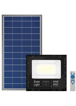 DYLECT® Eco Solar Flood Light for Shop Board 50W to 70W, Long 10Hr Runtime, IP65 Waterproof | Solar Flood Light for Outdoor Garden, Home, Shop, Security, Parking with Wireless Remote (Cool White) 