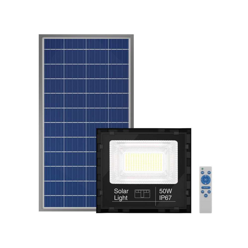 DYLECT® Eco Solar Flood Light for Shop Board 50W to 70W, Long 10Hr Runtime, IP65 Waterproof | Solar Flood Light for Outdoor Garden, Home, Shop, Security, Parking with Wireless Remote (Cool White)