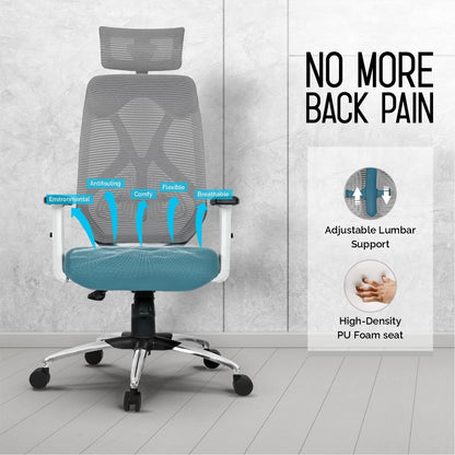 Da URBAN® Merlion Office Chair,High Back Mesh Ergonomic Home Office Desk Chair with 3 Years Warranty, Adjustable Armrests,Adjustable Lumbar Support,Tilt Lock Mechanism (Grey) 