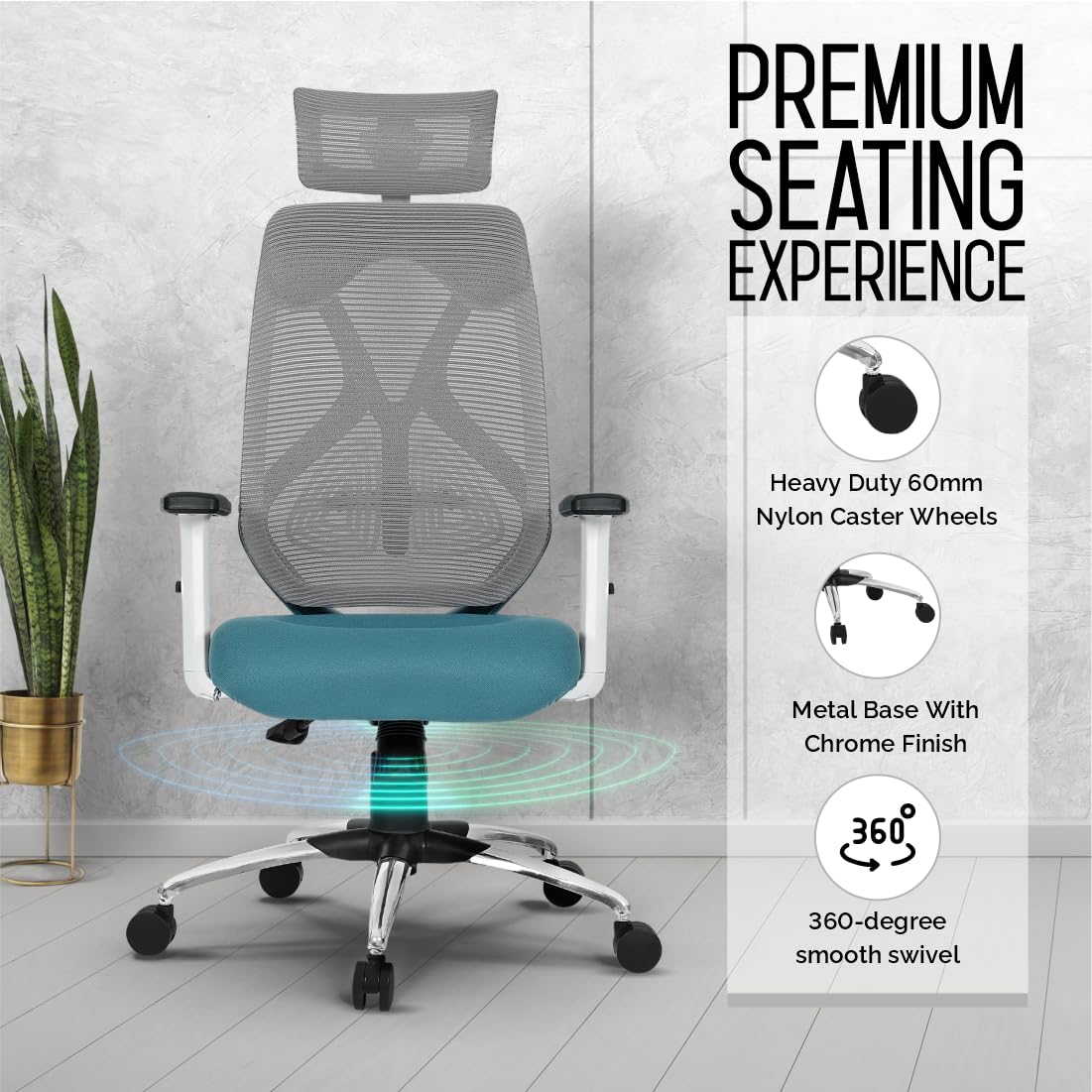 Da URBAN® Merlion Office Chair,High Back Mesh Ergonomic Home Office Desk Chair with 3 Years Warranty, Adjustable Armrests,Adjustable Lumbar Support,Tilt Lock Mechanism (Grey) 