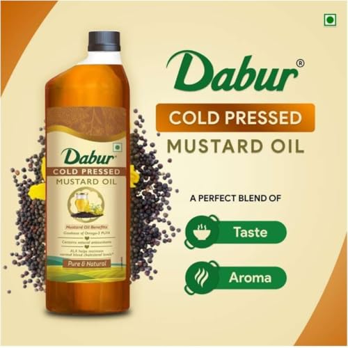 Dabur Cold Pressed Mustard Oil 1L Omega 3 And 6 Heart Healthy 