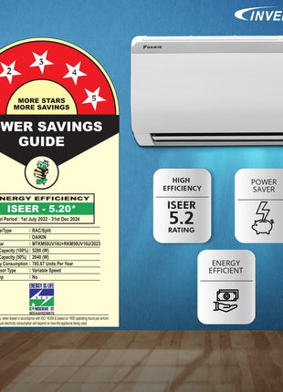 Daikin 1.5 Ton 5 Star Inverter Split AC (Copper, PM 2.5 Filter, 2024 Model, MTKM50U, White) 