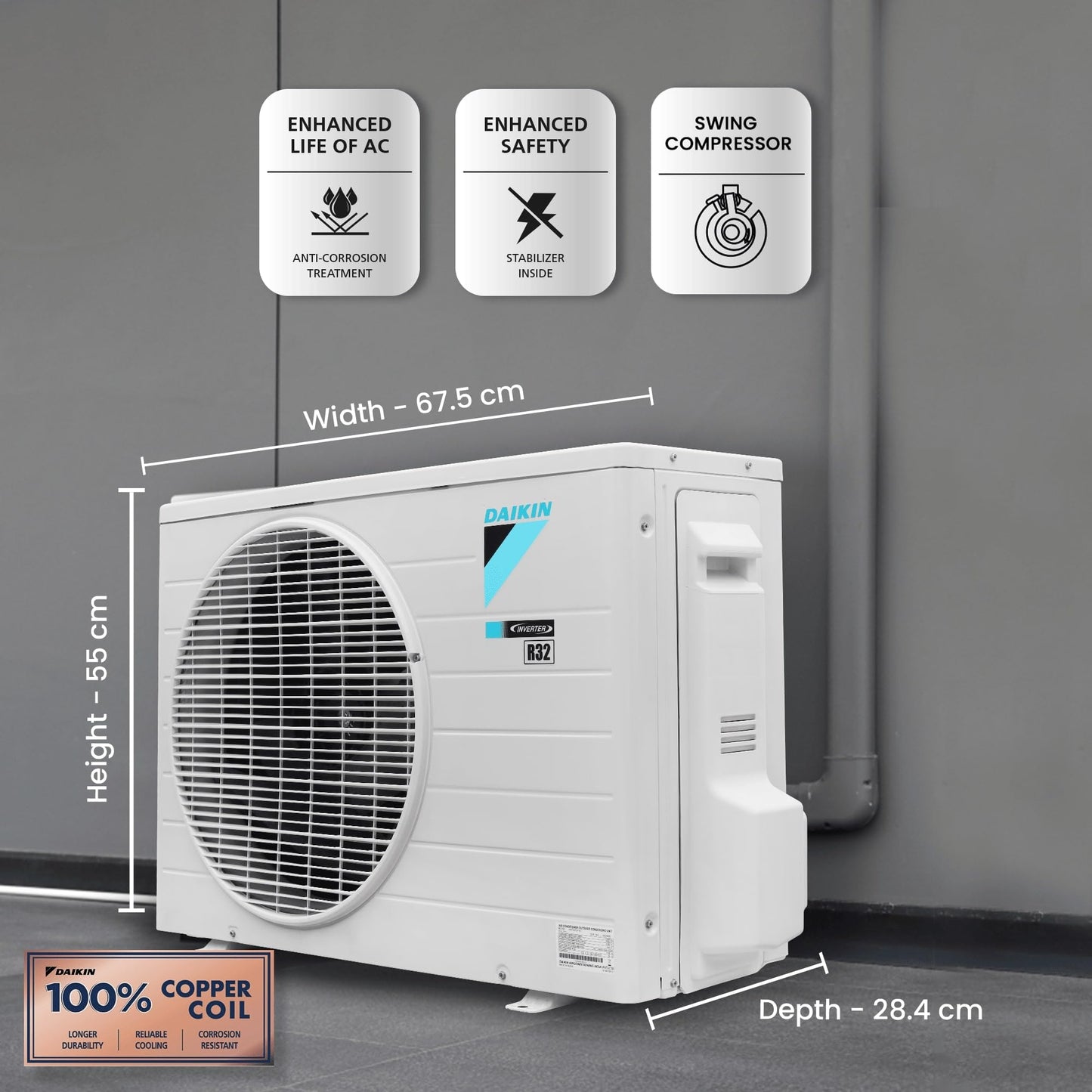 Daikin 1 Ton 3 Star Inverter Split AC (Copper, PM 2.5 Filter, 2024 Model, MTKL35UV16, White) 