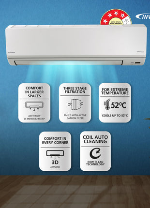 Daikin 2.6 Ton 4 Star Inverter Split AC (Copper, PM 2.5 Filter, FTKL90UV, White) 
