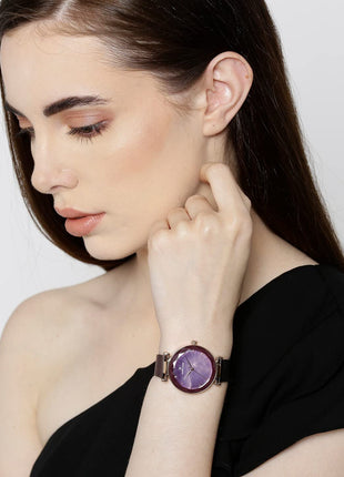 Daniel Klein Metal Analog Dial Women's Watch- Dk11873-4, Dial Color-Magenta, Magenta Band 