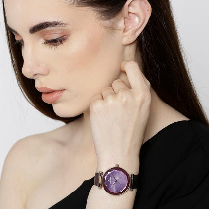 Daniel Klein Metal Analog Dial Women's Watch- Dk11873-4, Dial Color-Magenta, Magenta Band 