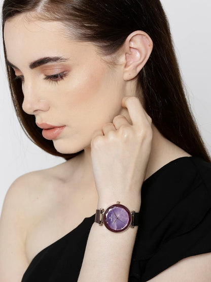 Daniel Klein Metal Analog Dial Women's Watch- Dk11873-4, Dial Color-Magenta, Magenta Band 