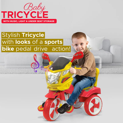 Dash Victor Tricycle for Kids, Baby Cycle, Kids Cycle, Tricycle for Kids for 2 Years to 5 Years with Under Seat Storage, Light and Music (Capacity 30Kg | Red) 