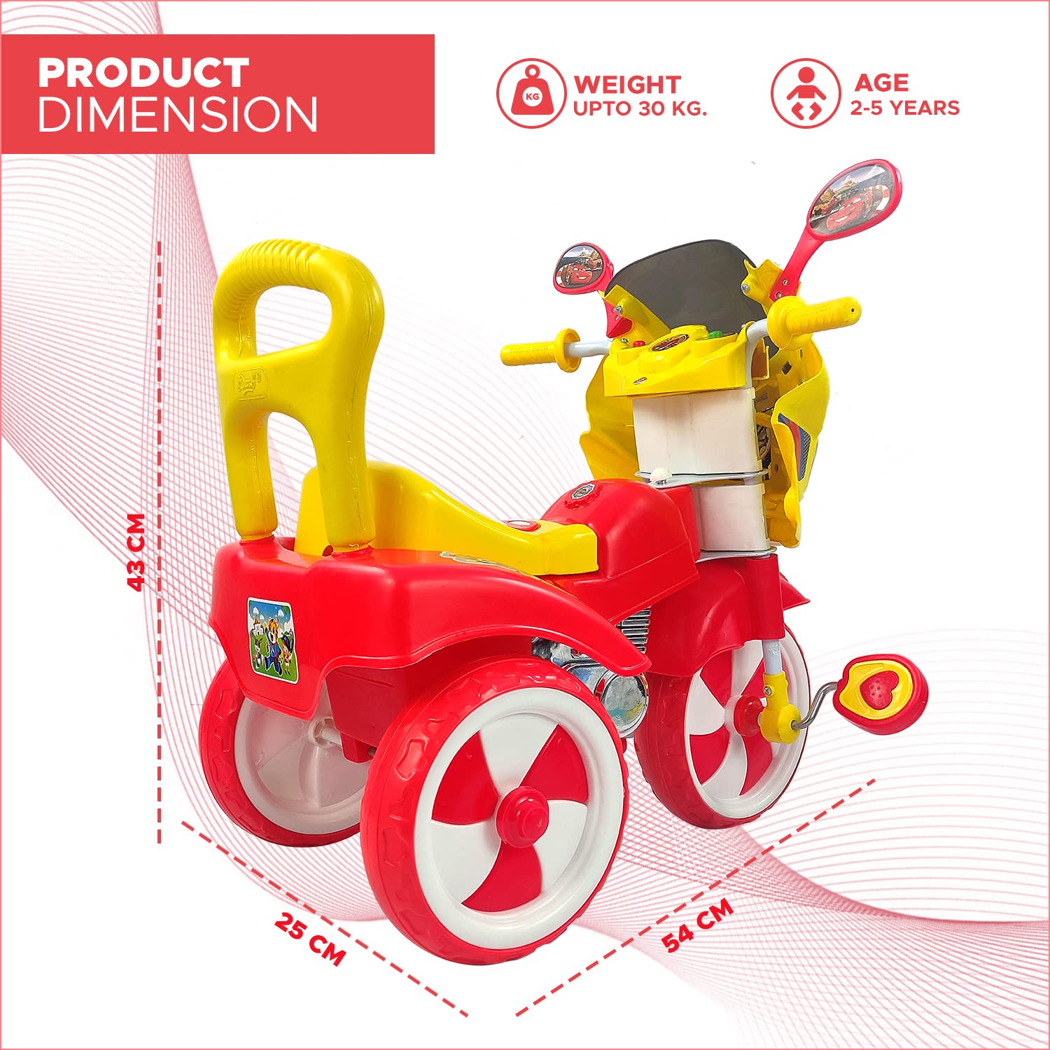 Dash Victor Tricycle for Kids, Baby Cycle, Kids Cycle, Tricycle for Kids for 2 Years to 5 Years with Under Seat Storage, Light and Music (Capacity 30Kg | Red) 
