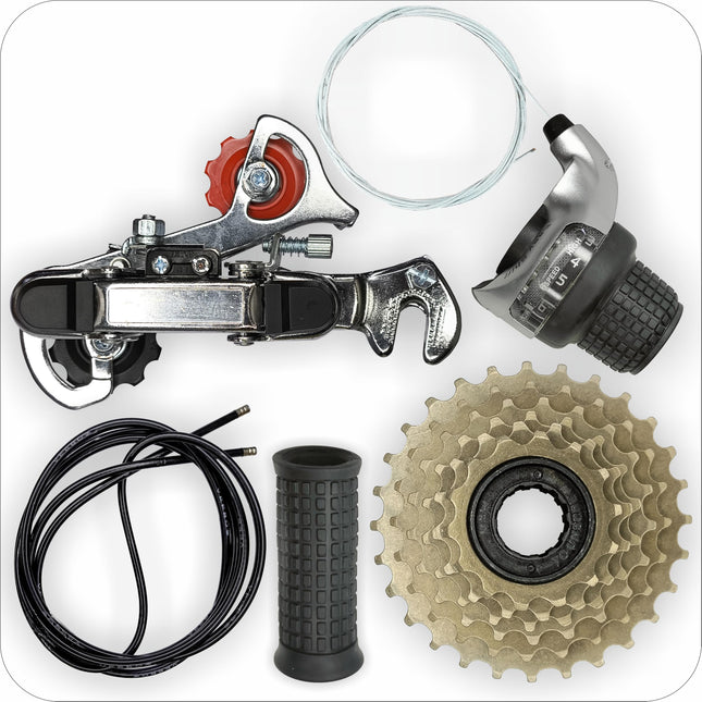 De Venta 6-Speed Gear Set Combo – Total 5 Parts Bicycle Accessories, Bicycle Gear Conversion Kit with Derailleur, Freewheel, Grip Shifter, Outer & Grip, Compatible for All Kind of Bicycles 