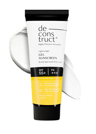 Deconstruct Face Gel Sunscreen SPF 50 + and PA+++ | Gel based sunscreen for oily, combination skin, normal skin | Broad spectrum sunscreen, No White Cast, Lightweight, Non greasy - 50g 