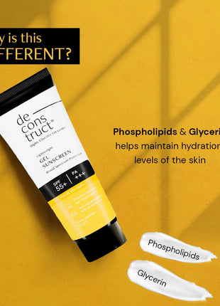 Deconstruct Face Gel Sunscreen SPF 50 + and PA+++ | Gel based sunscreen for oily, combination skin, normal skin | Broad spectrum sunscreen, No White Cast, Lightweight, Non greasy - 50g 