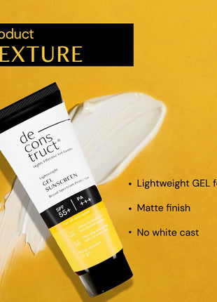 Deconstruct Face Gel Sunscreen SPF 50 + and PA+++ | Gel based sunscreen for oily, combination skin, normal skin | Broad spectrum sunscreen, No White Cast, Lightweight, Non greasy - 50g 