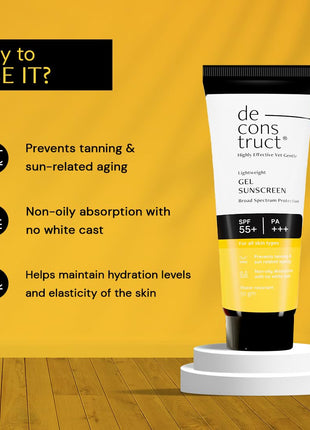 Deconstruct Face Gel Sunscreen SPF 50 + and PA+++ | Gel based sunscreen for oily, combination skin, normal skin | Broad spectrum sunscreen, No White Cast, Lightweight, Non greasy - 50g 