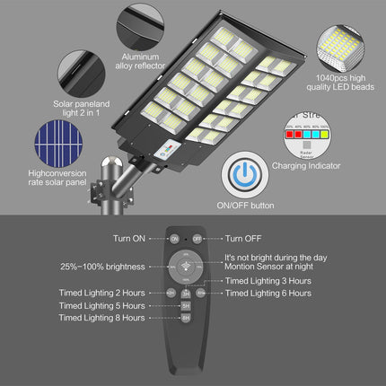 Deepn 2 Pack 1800W Solar Street Light, 150000LM Dusk to Dawn Solar Security Flood Lights Outdoor Motion Sensor, Waterproof LED Solar Lights with Remote Control for Parking Lot, Stadium, Piazza 