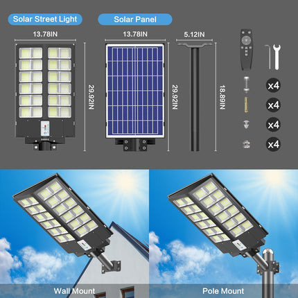 Deepn 2 Pack 1800W Solar Street Light, 150000LM Dusk to Dawn Solar Security Flood Lights Outdoor Motion Sensor, Waterproof LED Solar Lights with Remote Control for Parking Lot, Stadium, Piazza 