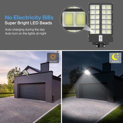 Deepn 2 Pack 1800W Solar Street Light, 150000LM Dusk to Dawn Solar Security Flood Lights Outdoor Motion Sensor, Waterproof LED Solar Lights with Remote Control for Parking Lot, Stadium, Piazza 
