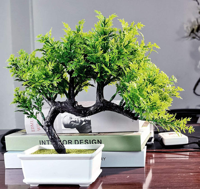Dekorly Living Room Decor Small Fake Plant Artificial Bonsai Tree for Home Office Hotel, Green, 31 Centimeters 