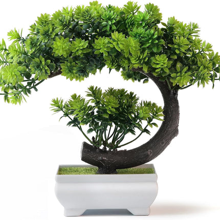 Dekorly Small Fake Plants/Plastic Artificial Bonsai Tree for Bookshelf Bathroom Home Décor, Farmhouse Zen Garden Room Decor, Tall 8.5" (Green-Regular, Height : Upto 22CM) 