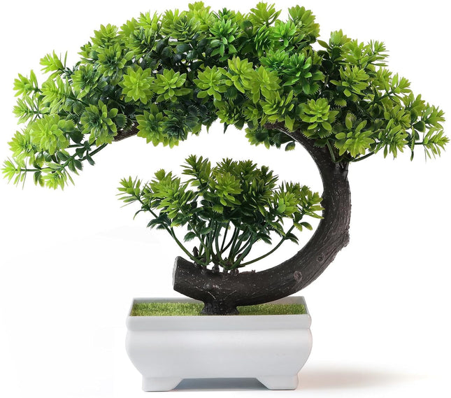Dekorly Small Fake Plants/Plastic Artificial Bonsai Tree for Bookshelf Bathroom Home Décor, Farmhouse Zen Garden Room Decor, Tall 8.5" (Green-Regular, Height : Upto 22CM) 