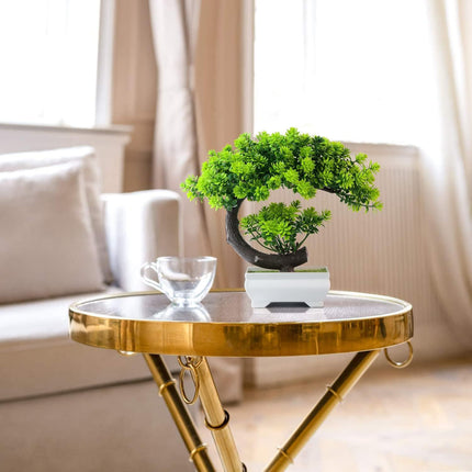 Dekorly Small Fake Plants/Plastic Artificial Bonsai Tree for Bookshelf Bathroom Home Décor, Farmhouse Zen Garden Room Decor, Tall 8.5" (Green-Regular, Height : Upto 22CM) 