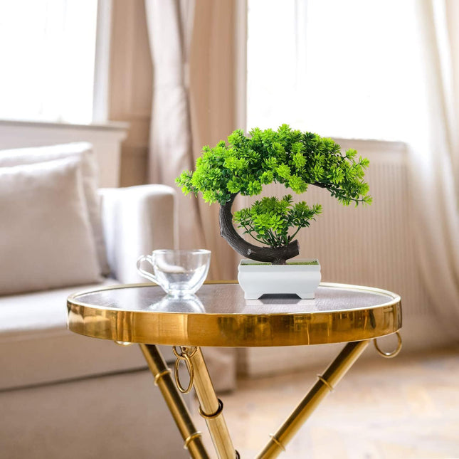 Dekorly Small Fake Plants/Plastic Artificial Bonsai Tree for Bookshelf Bathroom Home Décor, Farmhouse Zen Garden Room Decor, Tall 8.5" (Green-Regular, Height : Upto 22CM) 