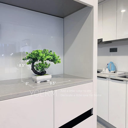 Dekorly Small Fake Plants/Plastic Artificial Bonsai Tree for Bookshelf Bathroom Home Décor, Farmhouse Zen Garden Room Decor, Tall 8.5" (Green-Regular, Height : Upto 22CM) 