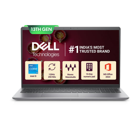 Dell 15 Intel Core i5 13th Gen - 1334U, 16GB DDR4 RAM, 512GB SSD, FHD 15.6"/39.62 cm, Windows 11, MSO'21, Grey, 1.66kg, 120Hz 250 nits Display, 15 Month McAfee, Thin & Light Laptop 