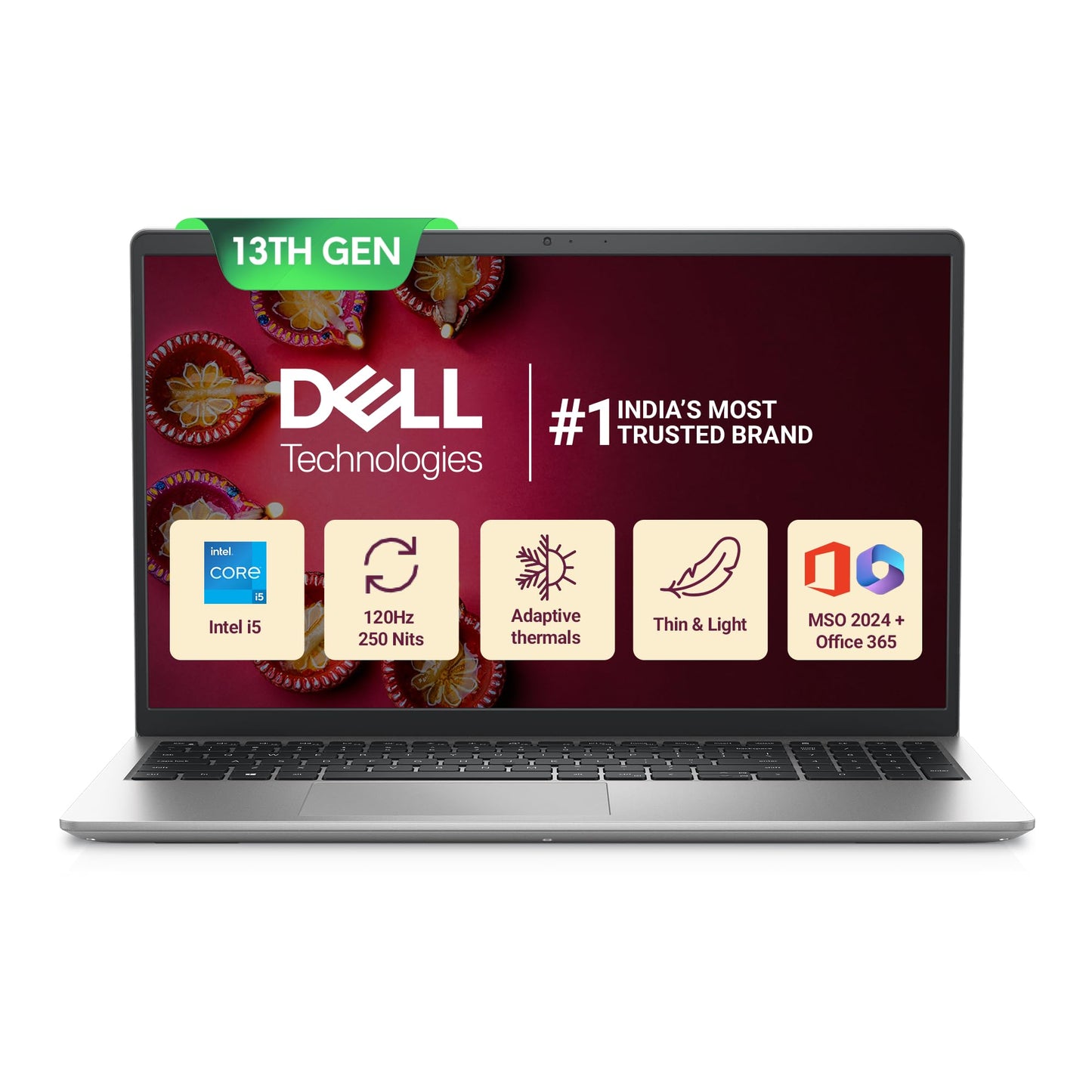 Dell 15DC15250, Intel Core i5 13th Gen - 1334U, 16GB RAM, 1TB SSD, FHD 15.6"/39.62 cm, Windows 11, MSO'24, Silver, 1.62kg, Backlit Keyboard, 15 Month McAfee, Thin & Light Laptop 