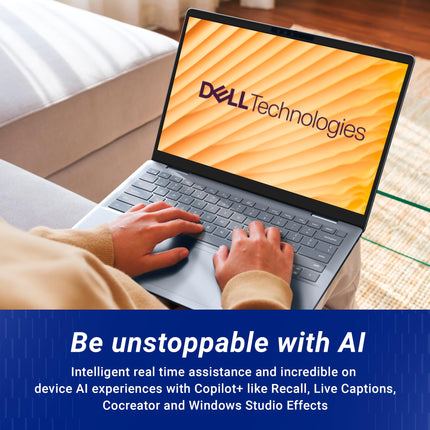 Dell DB14255, R5-340 AI Processor, 16GB LPDDR5X, 512GB SSD, FHD Plus 14"/35.56 cm, Win11+MSO 2024, Ice Blue, 1.52 Kg, 300 Nits IPS Display, AMD Radeon Graphics, Backlit+FPS Keyboard AI Powered Laptop 