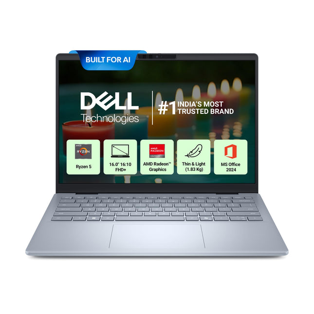 Dell DB16255, R5-340 AI Processor, 16 GB LPDDR5X, 512 GB SSD, 16" (40.64 cm) FHD Plus, Win11+MSO 2024, Ice Blue, 1.83 Kg, AMD Radeon™ Graphics, 300 Nits IPS, Backlit+FPS Keyboard, AI Powered Laptop 