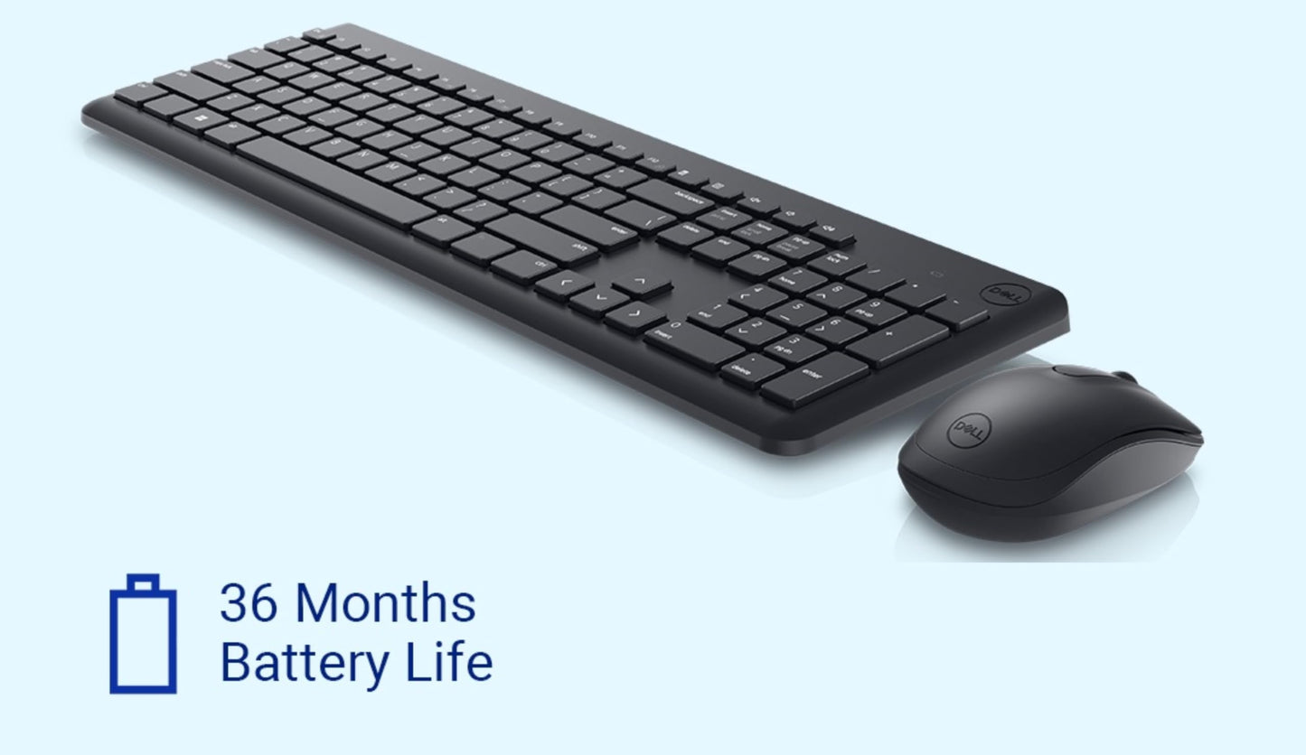 Dell KM3322W Wireless USB Keyboard and Mouse Combo, Anti-Fade & Spill-Resistant Keys, up to 36 Month Battery Life, 3Y Advance Exchange Warranty - Black 