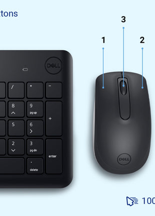Dell KM3322W Wireless USB Keyboard and Mouse Combo, Anti-Fade & Spill-Resistant Keys, up to 36 Month Battery Life, 3Y Advance Exchange Warranty - Black 