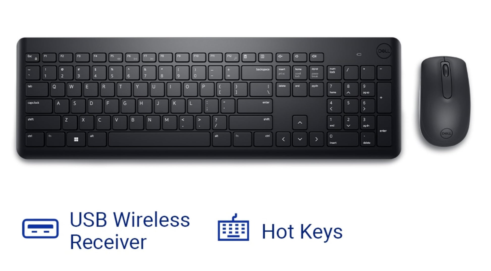Dell KM3322W Wireless USB Keyboard and Mouse Combo, Anti-Fade & Spill-Resistant Keys, up to 36 Month Battery Life, 3Y Advance Exchange Warranty - Black 