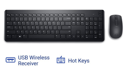 Dell KM3322W Wireless USB Keyboard and Mouse Combo, Anti-Fade & Spill-Resistant Keys, up to 36 Month Battery Life, 3Y Advance Exchange Warranty - Black 