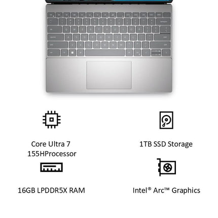 Dell New Inspiron 13 Laptop with AI Enabled Intel Core Ultra 7 155H Processor, 16GB LPDDR5X, 1TB SSD, 13.3" (33.78cm) QHD+ 300nits, Backlit KB + FPR, Win 11+MSO'24, 15 Month McAfee, Silver, 1.24kg 