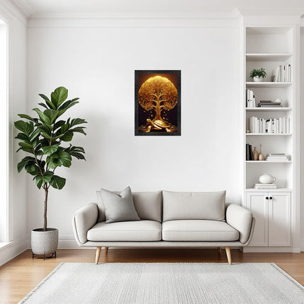 Dharvika Innovations Vastu kalpavriksha Golden Money Tree with Turtle Photo Frame, Black, 11x14 Inch, Sparkle Laminated 427 