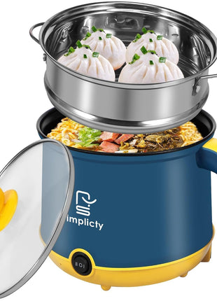 Diamond World 1.8 Litre Electric Multi Cook Kettle Cooker 600W Inner Non-Stick with Stainless Steel Steamer Glass Lid Base Cooking Pot Noodle Maker Egg Boiler hot Pot Vegetable and Rice & Pasta Travel 