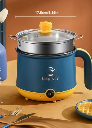 Diamond World 1.8 Litre Electric Multi Cook Kettle Cooker 600W Inner Non-Stick with Stainless Steel Steamer Glass Lid Base Cooking Pot Noodle Maker Egg Boiler hot Pot Vegetable and Rice & Pasta Travel 