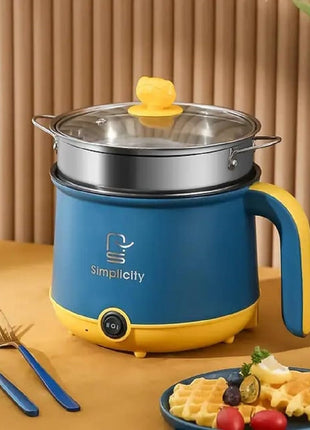 Diamond World 1.8 Litre Electric Multi Cook Kettle Cooker 600W Inner Non-Stick with Stainless Steel Steamer Glass Lid Base Cooking Pot Noodle Maker Egg Boiler hot Pot Vegetable and Rice & Pasta Travel 