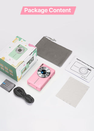 Digital Camera 1080P FHD Compact Digital Camera 44MP Portable Mini Small Photo Camera with 2.4" LCD Screen, 16X Digital Zoom and 1 Battery Vlogging Camera for Kids, Girls, Boys-Pink 