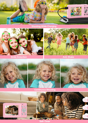Digital Camera 1080P FHD Compact Digital Camera 44MP Portable Mini Small Photo Camera with 2.4" LCD Screen, 16X Digital Zoom and 1 Battery Vlogging Camera for Kids, Girls, Boys-Pink 
