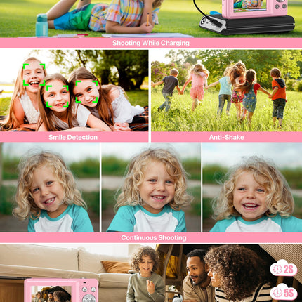 Digital Camera 1080P FHD Compact Digital Camera 44MP Portable Mini Small Photo Camera with 2.4" LCD Screen, 16X Digital Zoom and 1 Battery Vlogging Camera for Kids, Girls, Boys-Pink 