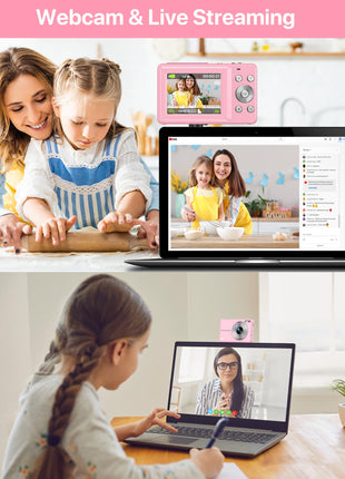 Digital Camera 1080P FHD Compact Digital Camera 44MP Portable Mini Small Photo Camera with 2.4" LCD Screen, 16X Digital Zoom and 1 Battery Vlogging Camera for Kids, Girls, Boys-Pink 
