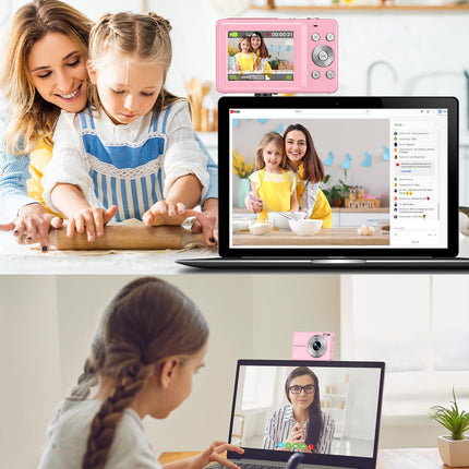 Digital Camera 1080P FHD Compact Digital Camera 44MP Portable Mini Small Photo Camera with 2.4" LCD Screen, 16X Digital Zoom and 1 Battery Vlogging Camera for Kids, Girls, Boys-Pink 