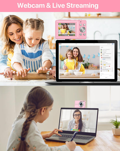 Digital Camera 1080P FHD Compact Digital Camera 44MP Portable Mini Small Photo Camera with 2.4" LCD Screen, 16X Digital Zoom and 1 Battery Vlogging Camera for Kids, Girls, Boys-Pink 