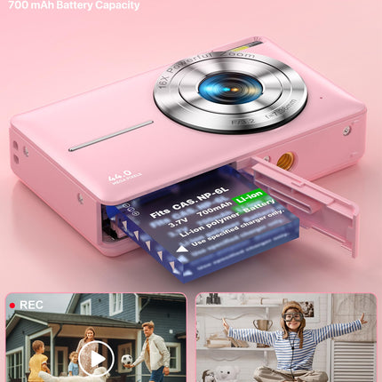 Digital Camera 1080P FHD Compact Digital Camera 44MP Portable Mini Small Photo Camera with 2.4" LCD Screen, 16X Digital Zoom and 1 Battery Vlogging Camera for Kids, Girls, Boys-Pink 