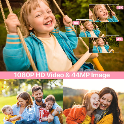 Digital Camera 1080P FHD Compact Digital Camera 44MP Portable Mini Small Photo Camera with 2.4" LCD Screen, 16X Digital Zoom and 1 Battery Vlogging Camera for Kids, Girls, Boys-Pink 